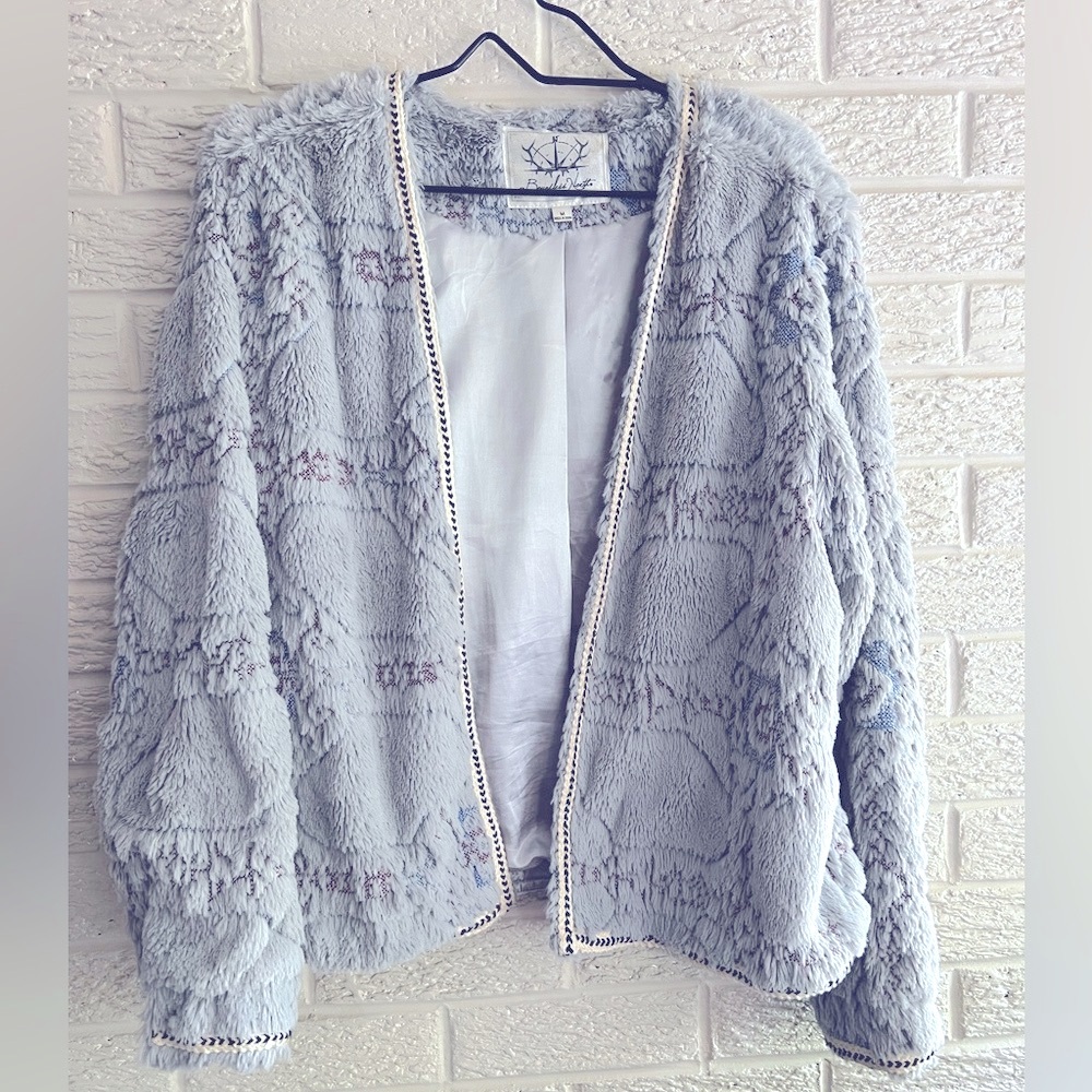 BOUNDLESS North Embossed Faux-Fur Open-Jacket • Medium • Light Blue